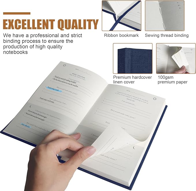 Gratitude Journal Daily Affirmations with Simple Guided Format-Undated Life Planner, Daily Planner, for You More Happiness, Positivity, Affirmation, Mindfulness&Self Care(Deep Blue)