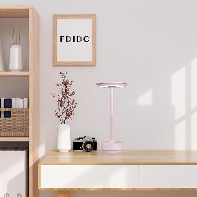 Rechargeable Cordless Table Lamps, 5000mAh Portable LED Table Light, 3 Color Stepless Dimming Battery Powered Metal Table Lamp for Outdoor Patio/Bedroom/Restaurant.(Light Pink)