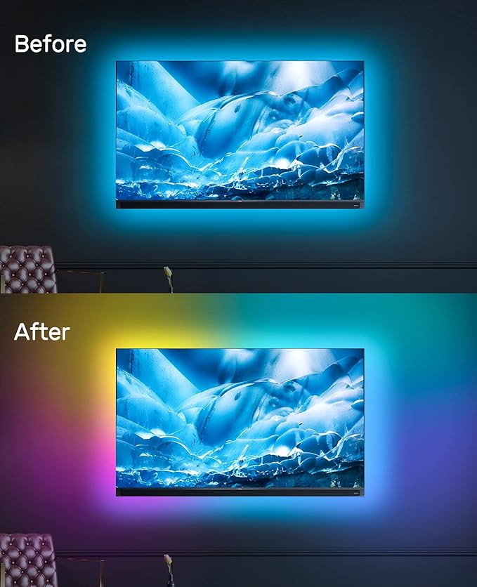 Daymeet TV Led Backlight, 16.4ft ICRGB LED Lights for TV Smart Led Lighting for 65-85inch Monitor, USB Led Lights Behind Backlight Sync with Music, Bluetooth APP Control with Remote