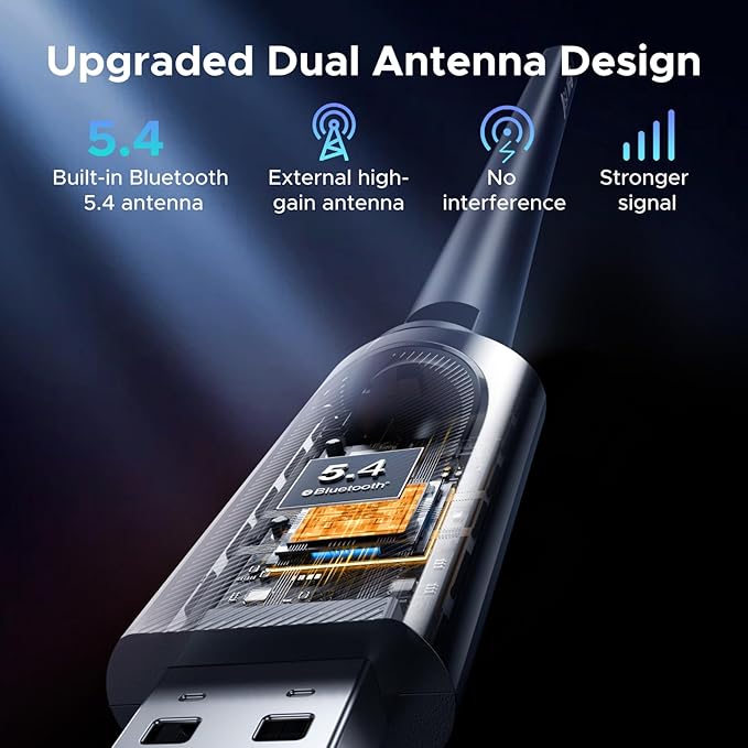 UGREEN 2-in-1 USB Bluetooth WiFi Adapter, AX900 + Bluetooth 5.4 WiFi 6 Adapter for Desktop PC with 5GHz/2.4GHz Dual Band, 6dBi High Gain Antenna, Built-in Driver for Windows 10/11