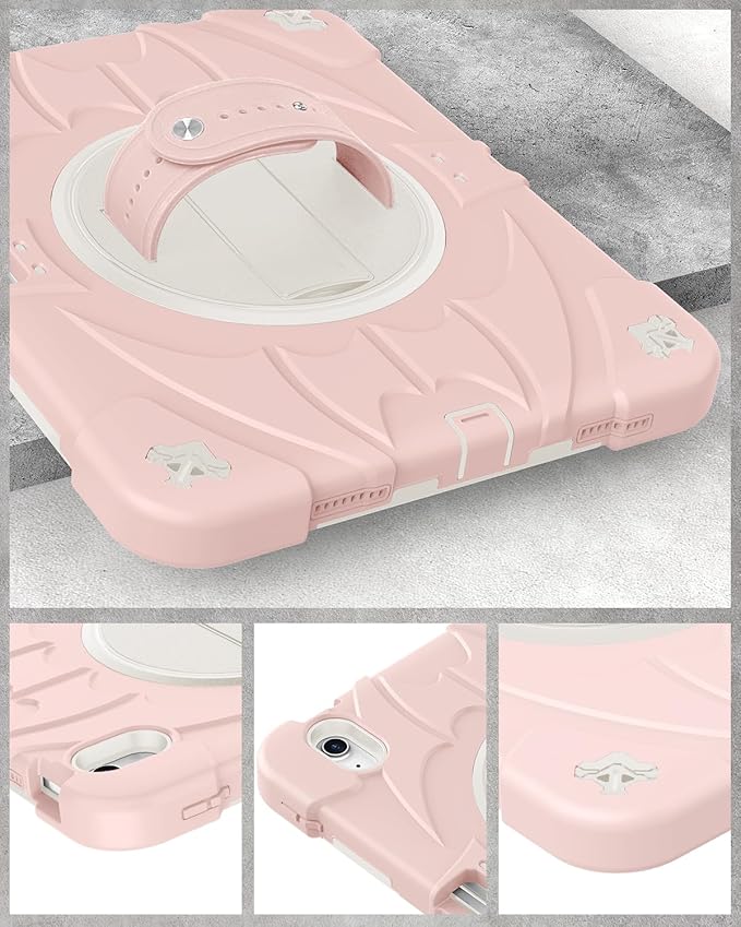 for iPad(A16) 11 inch 2025 case/10.9 inch iPad 10th Generation Case, Heavty Duty Shockproof Full Protective Case with Screen Protector and Rotatable Hand Strap, Shoulder Strap (Light Pink)