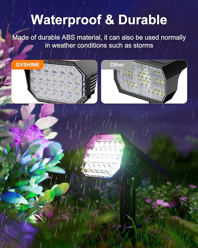 6 Pack Color Changing Solar Powered Outdoor Spot Lights for Halloween Decorations, Skeletons, Tombstones, Ghost, Outside Landscape Waterproof 24 LEDs Spotlights for House Yard Tree, Garden, Statues