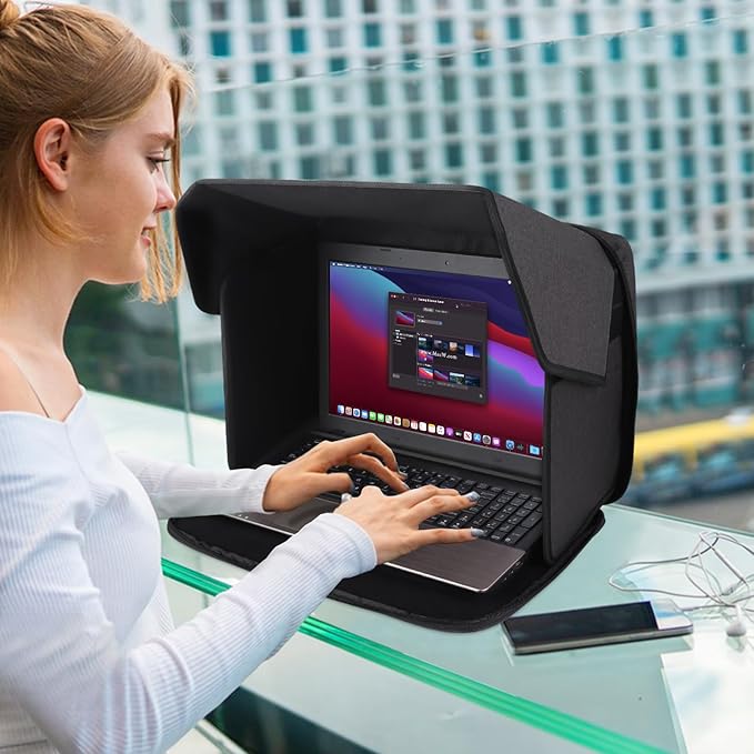 Laptop Sun Shade,Laptop Sun Glare Shield Privacy Screen Hood Laptop Sunshade Bag for Working Outside Outdoor Foldable Laptop Shield Cover Outside (Patent Pending)