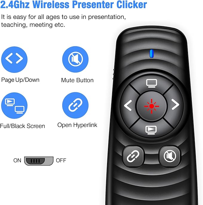 USB Type C Wireless Presentation Clicker 2.4GHz Clicker for Powerpoint Presentations,Presentation Clicker with Volume Control & Hyperlink,Slide Clicker Pointer for Classroom Mac Laptop Computer