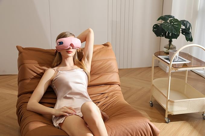 Eye Massager with Airbag Kneading,Constant Temperature Hot Compress, Multi-Frequency Vibration and Bluetooth Music (Blush Pink, Large)