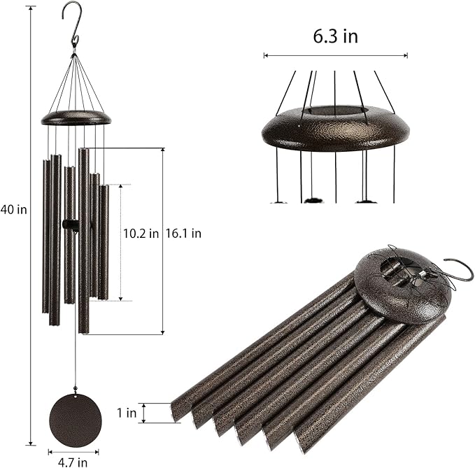 Large 40" Wind-Chimes-Outdoor-Deep-Tone, Soothing Melodic Tones Windchimes, Wind Chimes for Outside, Brown Memorial Wind Chime Best Gift for Mom Women Grandma Neighbors