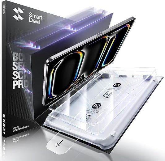 SMARTDEVIL Screen Protector for iPad Pro 11 inch (2025/2024/2022/2021/2020/2018, M5/M4/M2/M1) with Easy Installation Frame, 9H Clear Tempered Glass Film, Anti-Shatter, 2 Pack