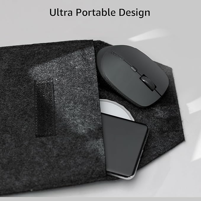 Rapoo M300G Silent Wireless Mouse, Bluetooth Mouse for Laptop, 2.4GHz with USB Receiver, 2400 Adjustable DPI Optical Tracking, 1 Year Battery Life, Compatible with PC, Black