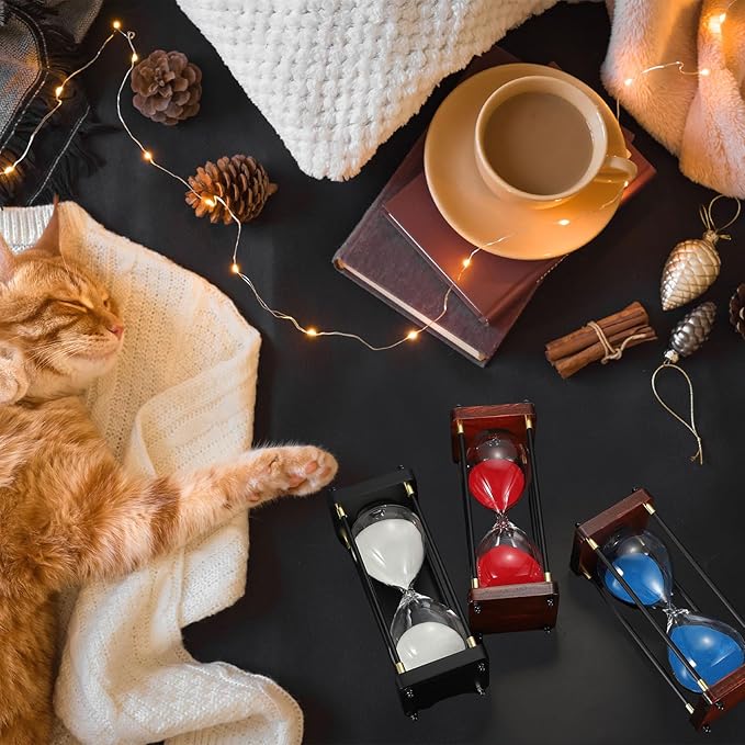 PATIKIL Large Decorative Sand Timer, 30 Minutes Wood Hour Glass Timer Modern Wooden Hour Glass for Cooking Game Office Classroom Kitchen Home, Cyan(Style 2)