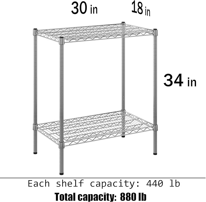 18" Deep x 30" Wide x 34" Height Wire Shelving Kit | 2-Tier | NSF Commercial Storage Rack Unit