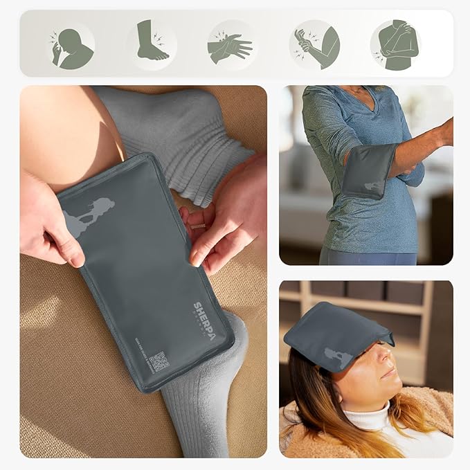 Small Flexible Gel Ice Packs for Injuries Reusable - Soft Hot and Cold Packs for Injuries for Ankle, Hand, Wrist, Head Pain Relief - 5" x 10" - 2PK - Grey