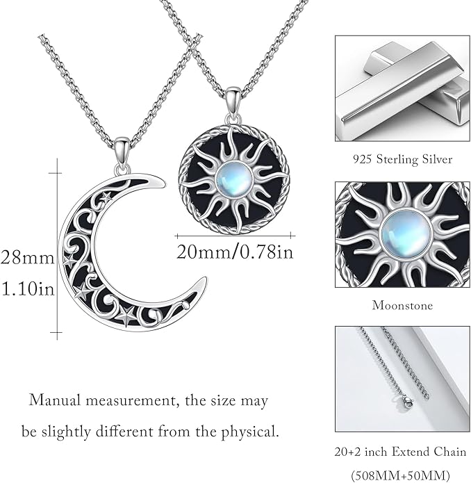 Yin Yang Necklaces 925 Sterling Silver Friendship Sun Moon/Mountain/Dolphin/Tree of Life/Flower/Wings Pendant Necklace Moonstone Abalone Opal Jewelry for Women Men Couples