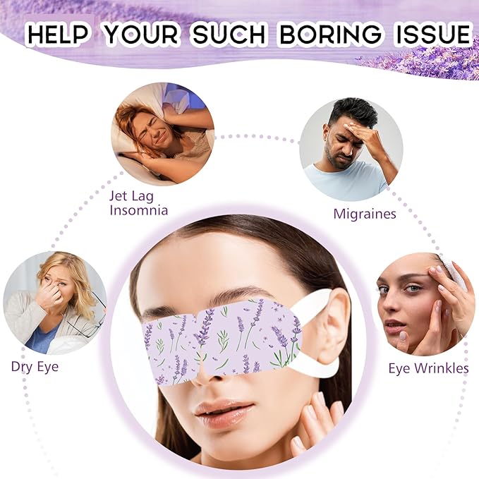 Permotary 20 Packs Steam Eye Mask, Heated Eye Mask Lavender Disposable Warm Compress Patches, Self Heating Eye Masks, Comfortable and Relax Sleep Mask, Relief Eye Fatigue, Spa Gifts, Travel Essentials