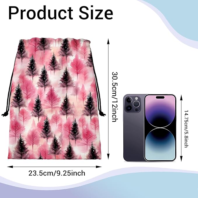 Pink Pine Trees Grip Bags Winter Holiday Gymnastics Drawstring Bag for Women Gym Gymnasts