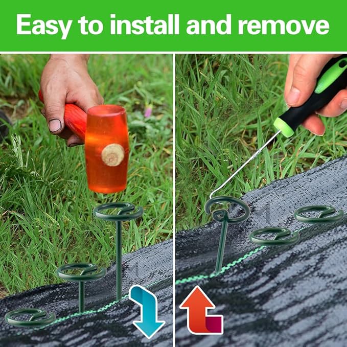 Bakulyor 100Pcs Circle Top Landscape Staples, 6 Inch Green Artificial Turf Stakes, 9 Gauge Landscape Fabric Pins, Heavy Duty Yard Lawn Spikes for Outdoor Soil Gardening Weed Barrier Sod Fabric - 6"