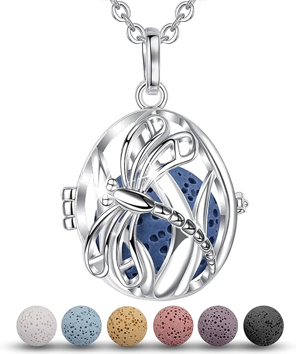 INFUSEU Aromatherapy Gifts Essential Oils Diffuser Jewelry for Women, Cute Animals Pendant Necklaces, 7 Lava Rocks Stones, 24" Chain