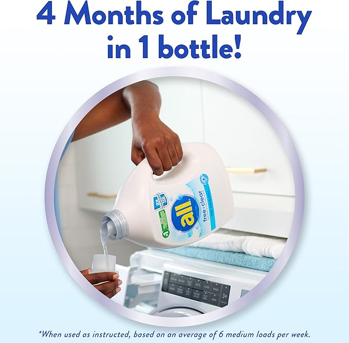 all free clear, Original, Liquid Laundry Detergent for Sensitive Skin, Unscented and Hypoallergenic, Concentrated
