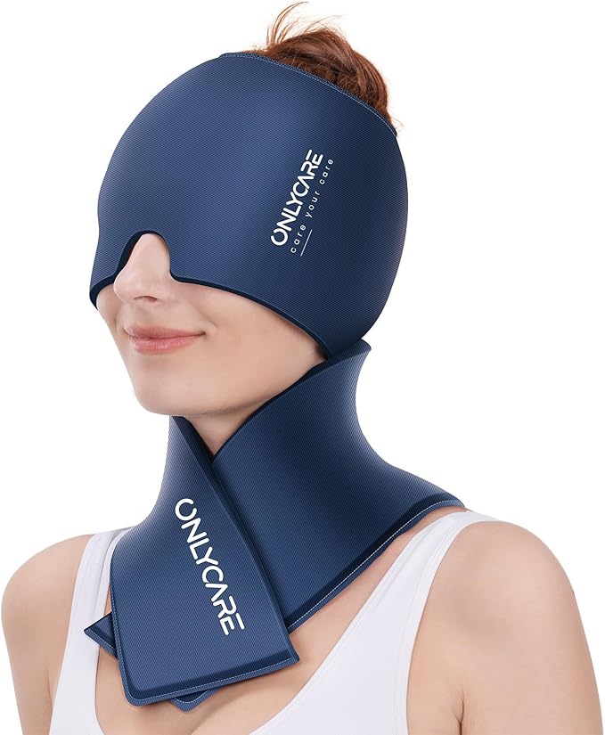 ONLYCARE Migraine Relief Cap and Neck Ice Pack Wrap Gel Set, Upgrade Headache Relief Cap and Shoulder Cold Pack, Hot and Cold Compress, Relief of Pain, Swelling, Office Pressure