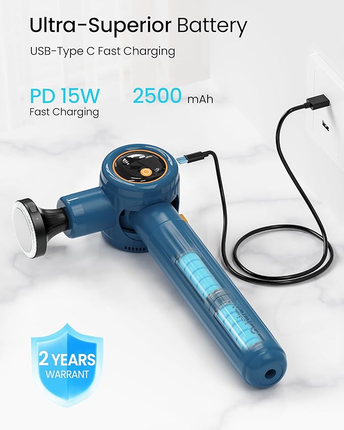 NAPRE Massage Gun with Heat,Massage Gun Deep Tissue with Extension Handle & 3 Adjustable Angles,Handheld Percussion Back Massager for Muscle/Neck/Body Pain Relief with Portable Case,Blue