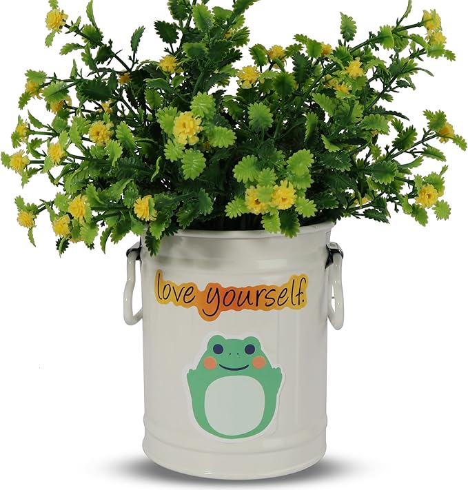 Pen Holder Cup For Desk With 60 Pcs Cute Animal & 50 Pcs Inspirational Stickers,Tinplate Pencil Holder Metal Marker Pen Organizer Desk Accessory Storage for Office Home - Barrel Shape - 2 Pack (White)