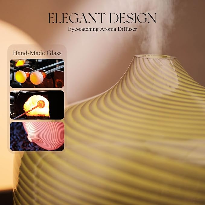 Porseme 500ml Glass Essential Oil Diffuser Aromatherapy Ultrasonic Cool Mist Humidifier 15-21 Running Hours Waterless Auto-Off Air Diffusers for Sleeping Yoga Office Working Spa and Rest (Pure Grey)