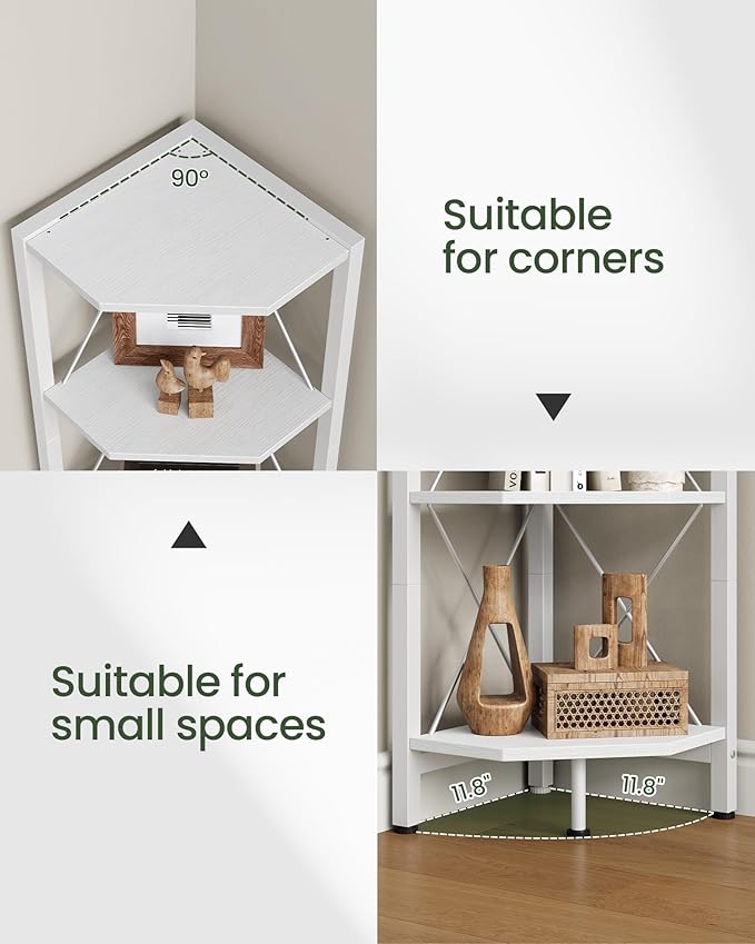 4-Tier Corner Shelf, Corner Bookcase, 43.3" Tall Vertical Display Rack, Plant Stand, Open Storage Shelf, for Living Room, Bedroom, Study, Kitchen, White TCJ14WB