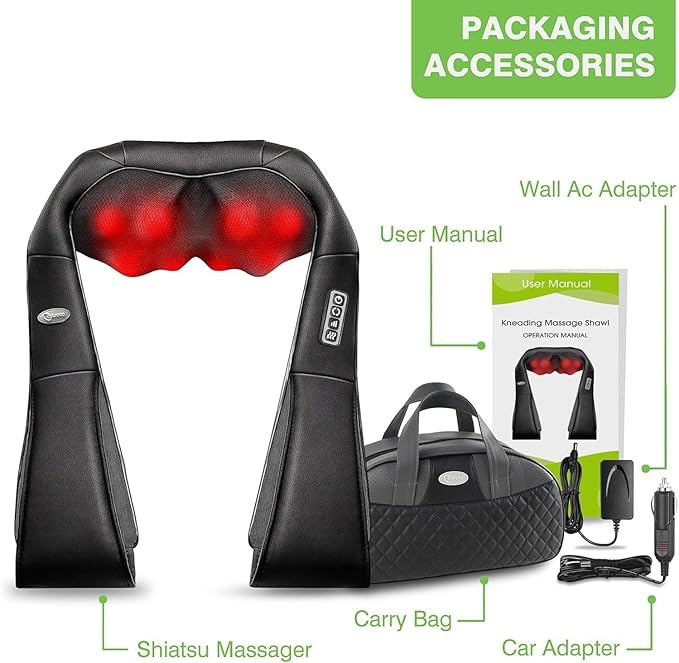 cotsoco Neck Massager, Shiatsu Neck and Back Massager with Heat for Pain Relief, Deep Tissue 3D Kneading Massage Pillow, Relaxation Gifts for Men and Women, Gifts for Dad, Elderly,Wife