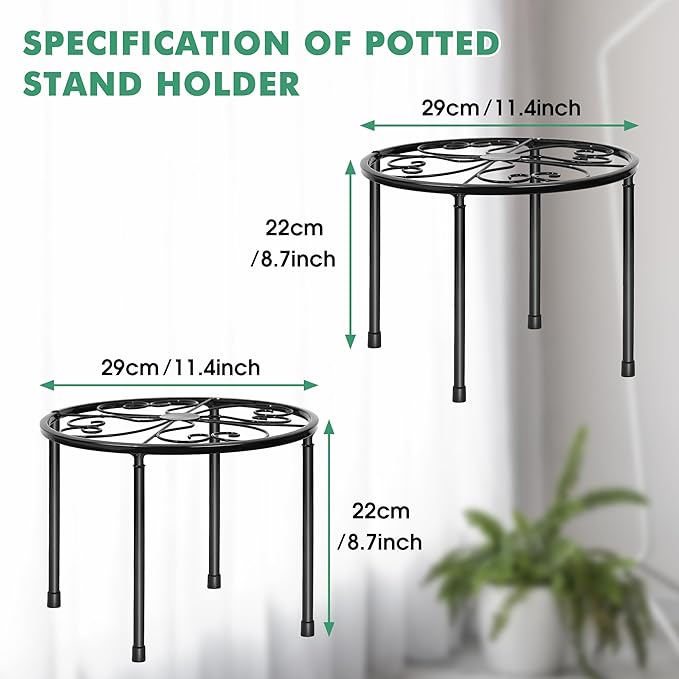 3 Pack Metal Plant Stands for Outdoor Indoor, Anti Rust Round Iron Plant Pot Shelf, Heavy Duty Flower Pot Stands for Multiple Plant, Rustproof Plant Holder, Decoration Racks for Home Garden