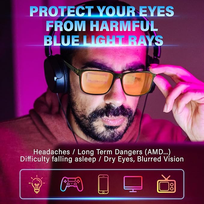 99% Blue Light Blocking Glasses Men Women Lightweight Frame Computer TV Gaming Eyeglasses Reduce Eyestrain