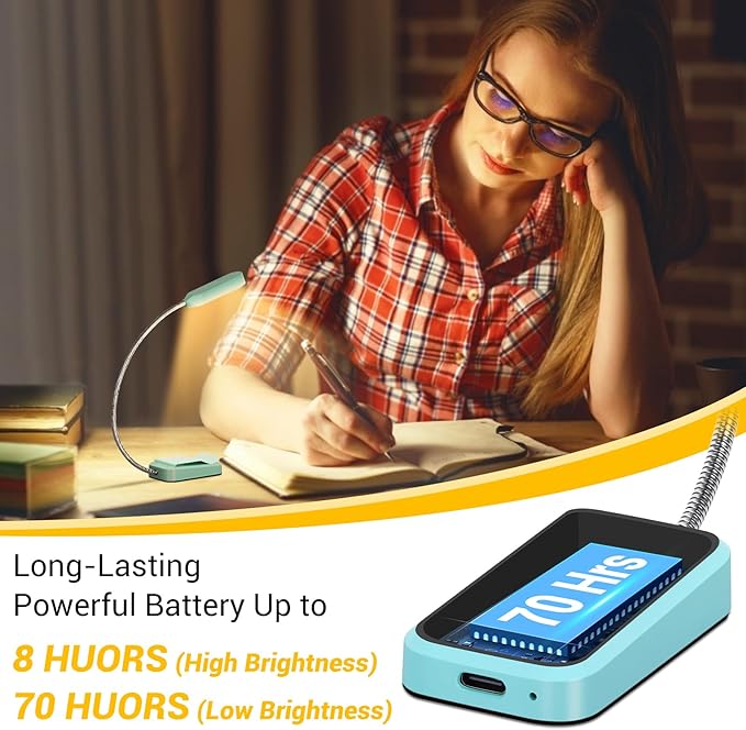 Book Light 2 Pack, Rechargeable Reading Lights for Books in Bed-Eye Caring 3 Colors, Stepless Dimming, 360° Flexible Studying Small Desk Lamp, Lightweight Clip-on LED Night Light for Book Lovers, Kids
