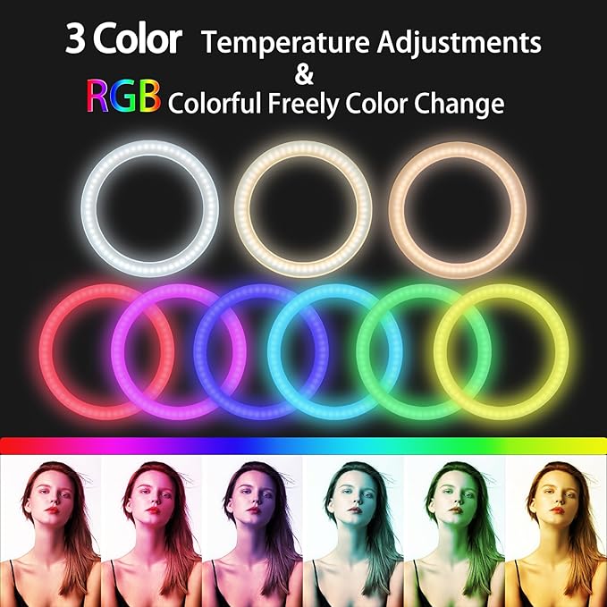 12" RGB Ring Light Bundle with 55-inch Adjustable Reflector Stand- Suitable for Phones and Cameras, Adjustable Ring Light for Tiktok/YouTube/Photography/Makeup