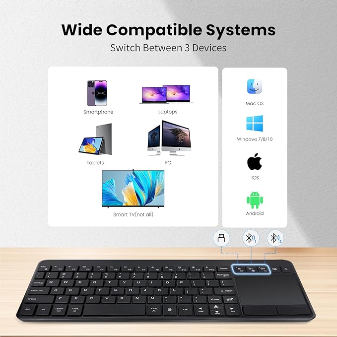 Wireless Bluetooth TouchPad Keyboard with Multi-Device Keyboard for Windows,Laptop,Tablet,Windows,Android,Chrome OS