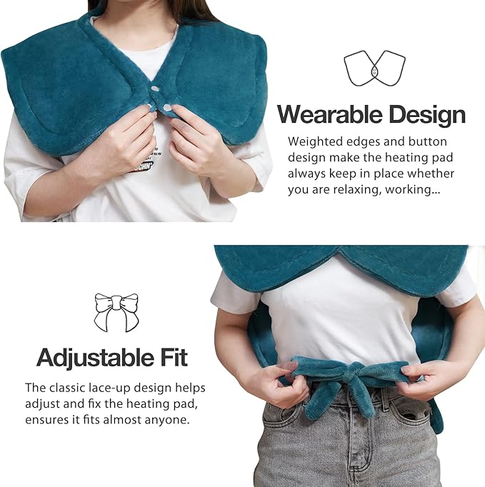 DAILYLIFE Heating Pad for Neck and Shoulders and Back, Electric Heating Pad for Back Pain Relife, 6 Heating Settings, UL Certified with Overheating Protection and Machine Washable, 26"x35", Dark Green