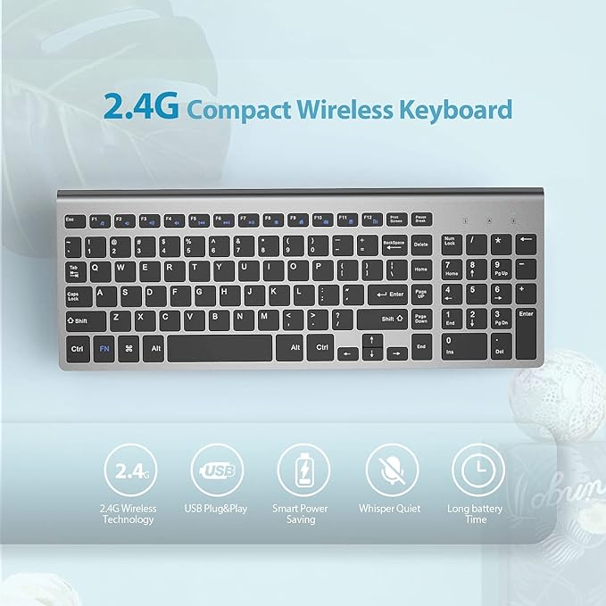 JOYACCESS Wireless Keyboard Mouse Combo, 2.4G Compact and Ultra Slim Wireless Keyboard and Mouse for Windows, Computer, Desktop, PC, Laptop (Grey)