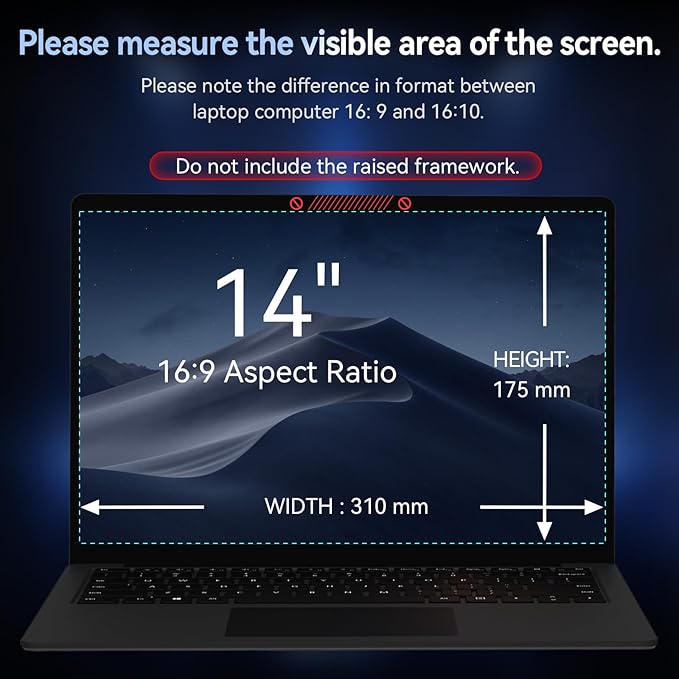 360° Laptop Privacy Screen 14 Inch for 16:9 Computer, 14" Monitor 4 Way Privacy Anti Glare Protector Blue Light Filter Shield Film Compatible with Lenovo/Hp/Dell/Acer/Asus/Thinkpad/Envy/Toshiba