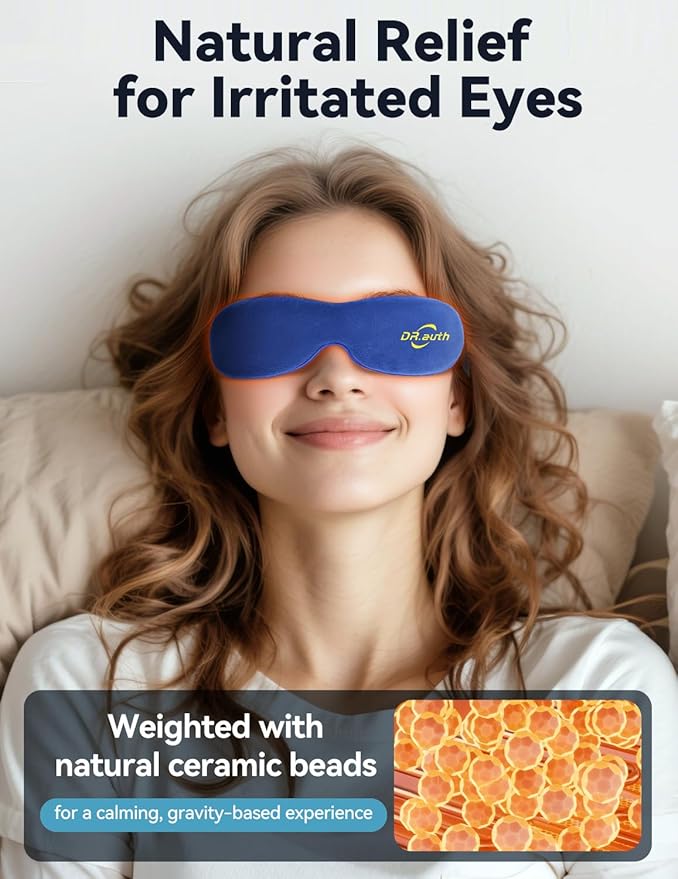 Heated Eye Mask - Microwave Hot/Warm Compress for Dry Eyes, Stye, Chalazion, Blepharitis & MGD Relief, Reusable Moist Heat Therapy Pad, Washable Cover, Ergonomic Fit, Adjustable Strap, Comfort Blue