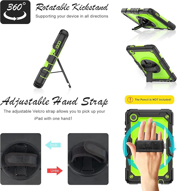 Case for Samsung Galaxy Tab A7 Lite 8.7-inch 2021 (SM-T220/T225), Protective with Screen Protector/Hand Strap/Pen Holder, Sturdy Shockproof for Samsung A7 Lite Tablet Case (Green)