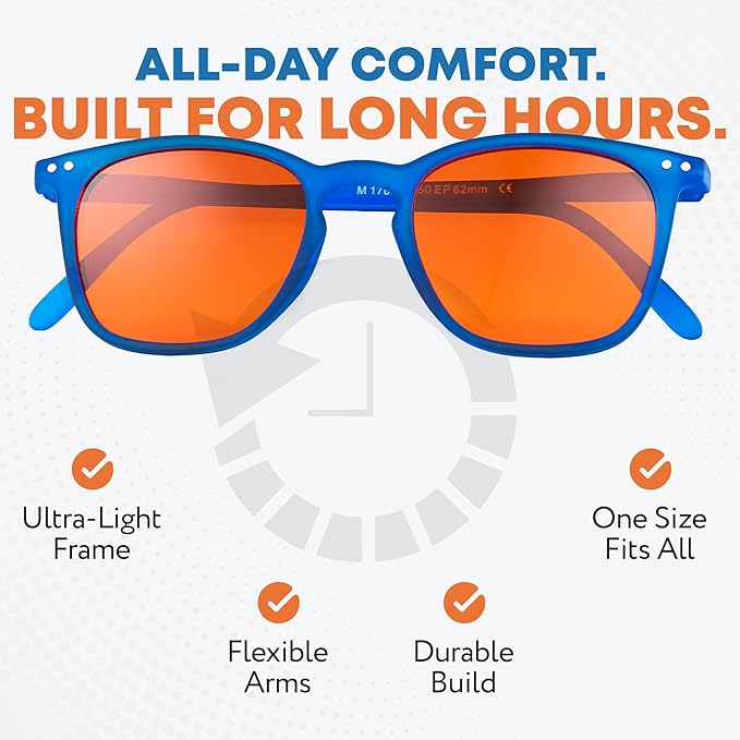 Prospek Blue Light Blocking Glasses FLARE – Orange Lenses Filter 99.9% Blue Light, May Improve Sleep, Focus & Eye Protection