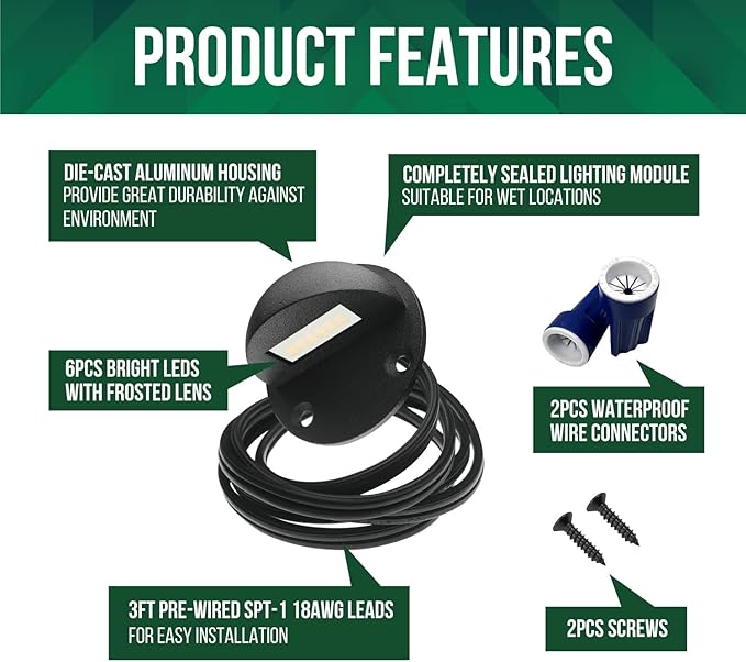 GKOLED 16-Pack Low Voltage LED Deck Light Fixture, Mini Size Eyelid Step Lights with 0.8W 3000K Integrated LED Chips, IP65+ Waterproof for Outdoor, Die-cast Aluminum with Powder Coated Finish