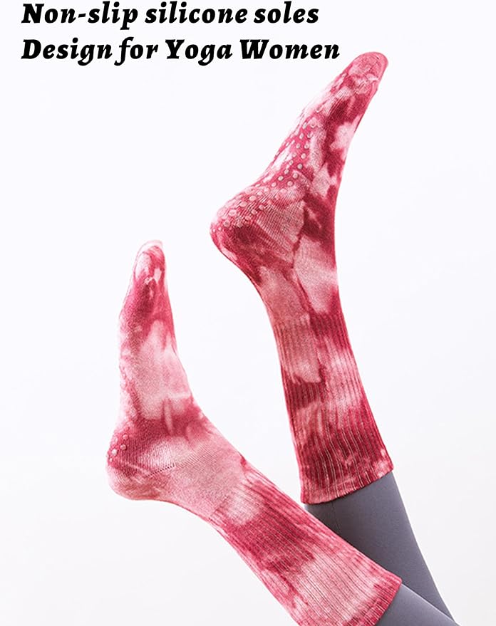 Non-Slip Pilates Yoga Socks with Grips for Women - Stylish Crew Socks for Barre, Ballet, and Workout (Size 5-9)