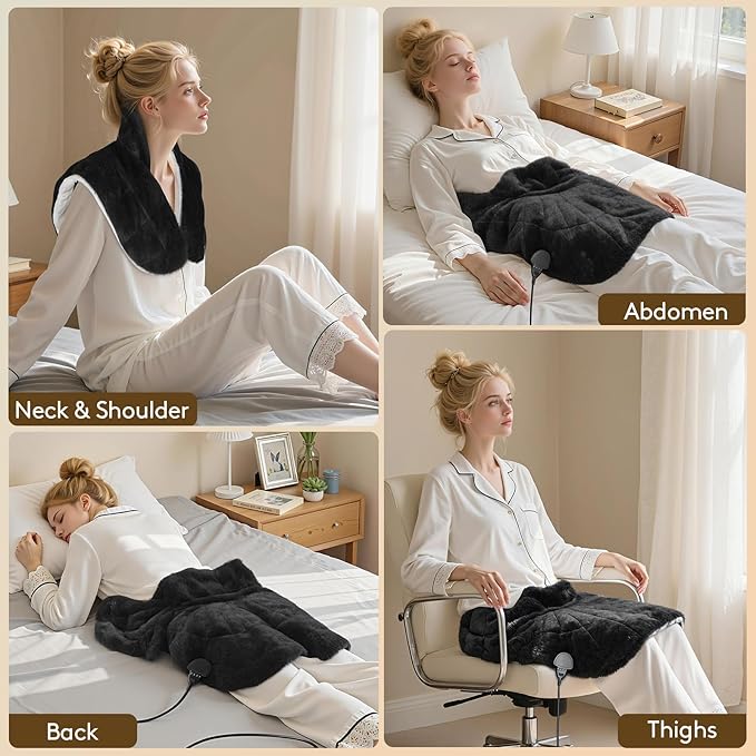 30S Fast Heating Pad for Neck and Shoulders, 6X Deeper Pain Relief, Weighted Far Infrared Heat pad, 24"X20" Extra Large, Faux Rabbit Fur Fabric, 4H Auto Off,Memory Function, Gifts for Birthday