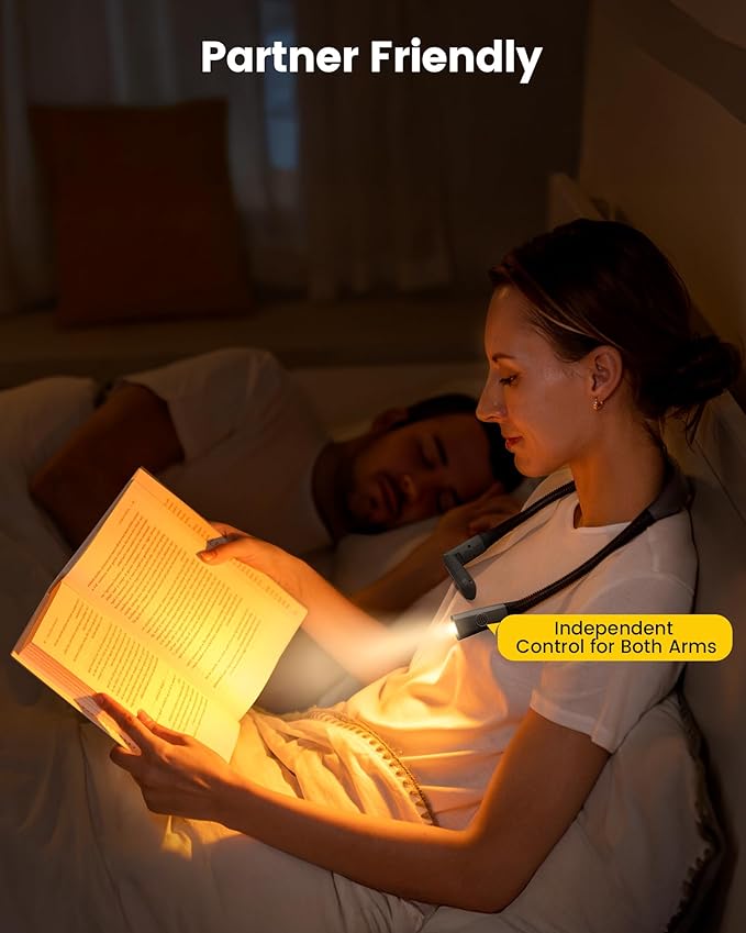 Glocusent Book Light, 100Hrs Long Lasting Rechargeable Reading Light, 5 Colors & Stepless Dimming Neck Light - Perfect Book Lights for Reading at Night, Knitting, Book Lovers Gifts