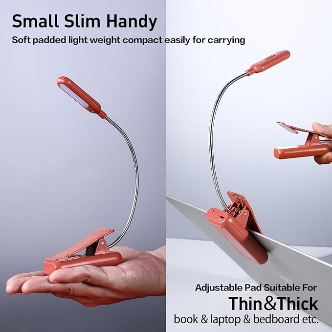 VAVOFO Rechargeable Book Light for Reading in Bed Kids, 7 LED Reading Light with 9-Level Warm Cool White Daylight, Eye Care Lamp with Power Indicator for Bookworms (Mocha Brown)