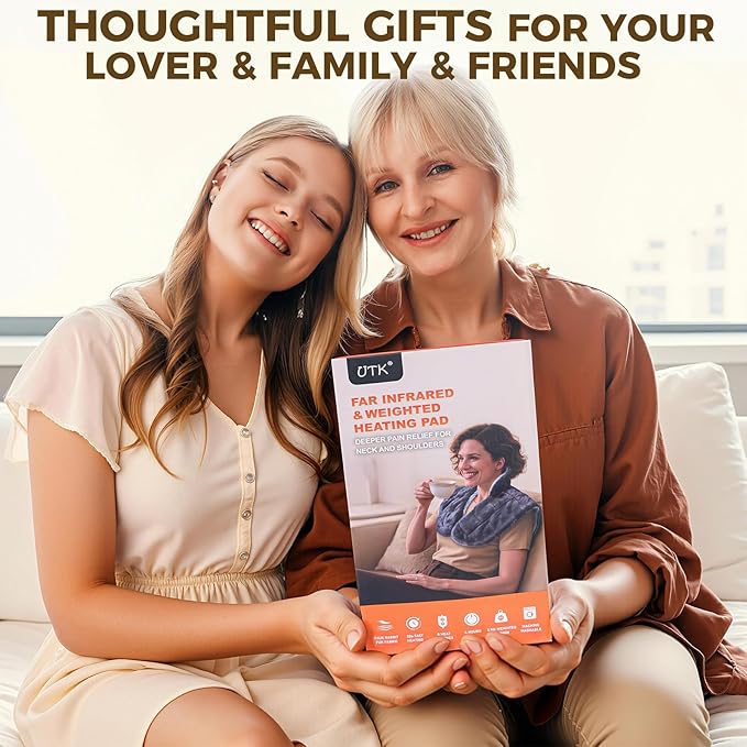 30S Fast Heating Pad for Neck and Shoulders, 6X Deeper Pain Relief, Weighted Far Infrared Heat pad, 24"X20" Extra Large, Faux Rabbit Fur Fabric, 4H Auto Off,Memory Function, Gifts for Birthday