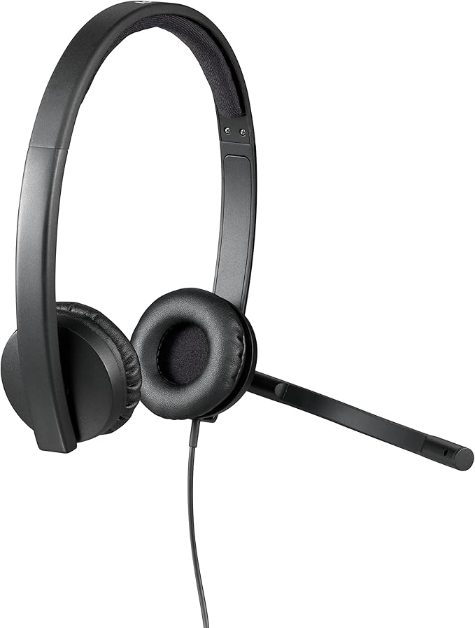 Logitech H570e Wired Headset, Stereo Headphones with Noise-Cancelling Microphone, USB, In-Line Controls with Mute Button, Indicator LED, PC/Mac/Laptop - Black
