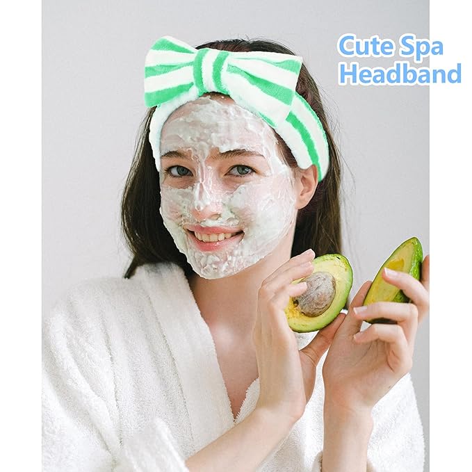 Ondder 8 Pcs Spa Terry Cloth Headbands for Skincare, Makeup, Face Wash - Cute Hair Bands with Bow for Women