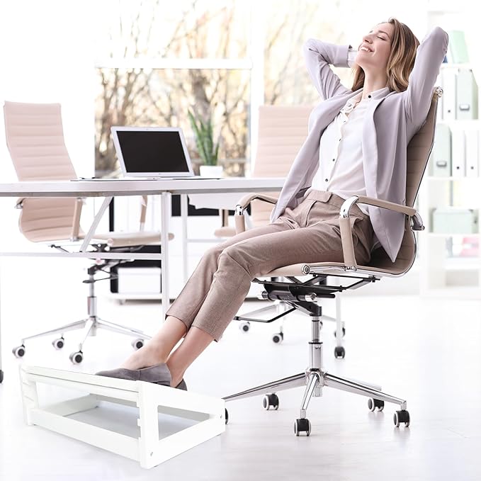 WOOD CITY Foot Rest for Under Desk at Work, 3 Heights Adjustable Footrest with Silicone Surface, 2in1 Foot Stool Improve Posture, Reduce Fatigue & Pain, Ideal for Home/Office/Gaming(White)