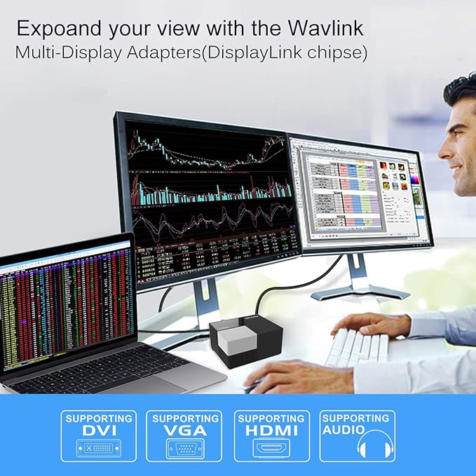 WAVLINK USB 3.0 Laptop Docking Station Dual Monitors, DisplayLink Computer Dock for M1/M2 Mac/Windows/Chrome/Ubuntu - HDMI+HDMI/DVI/VGA, 4xUSB Ports, 2xRed Charging Ports, LAN, Audio