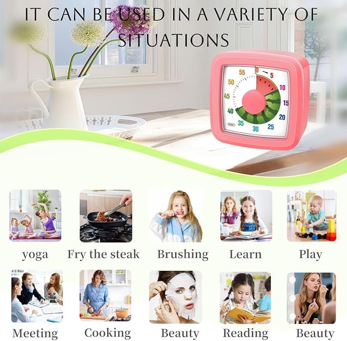 Kids Visual Timer for Kitchen,Classroom,Cooking,Learning,Bedroom,Office, 60-Minute Countdown Pomodoro Timer for Kids with Autism ADHD (Watermelon Style)