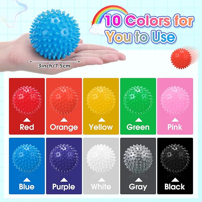 Liliful 100 Pcs Spiky Massage Balls for Feet, Back, Hand Massage Roller Squeeze Balls Plantar Fasciitis Ball Bulk for Foot Hand Trainer Therapy, 10 Colors 3 Inch Multipack